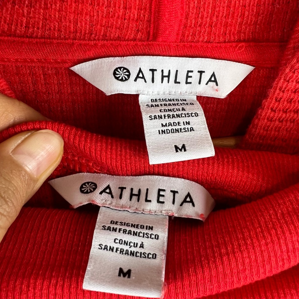 Athleta Red Waffle Knit Lounge Set Cropped Hoodie and Joggers Size M - Picture 15 of 16